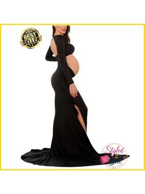 Maternity Photoshoot Maxi Dress Cut-Out Backless Side Split Gown